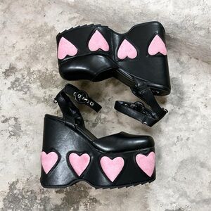 Lamoda platform wedge mules with pink heart Dolls Kill